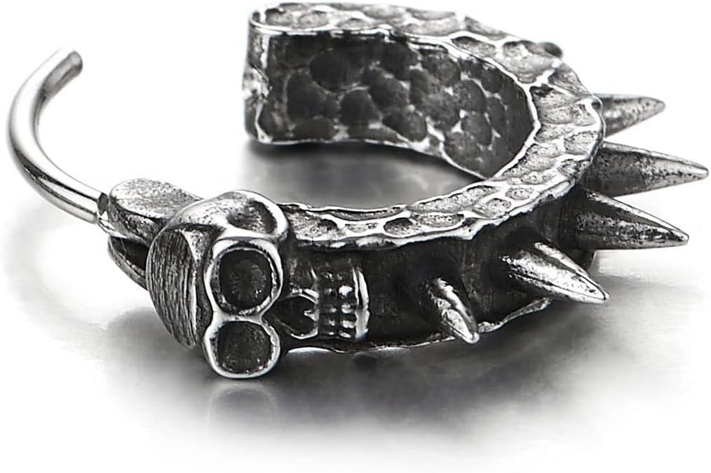 Stainless Steel Skull Hoop Earrings Spike Circle Huggie Hinged, for Men Women, 1 Pair - Image 3