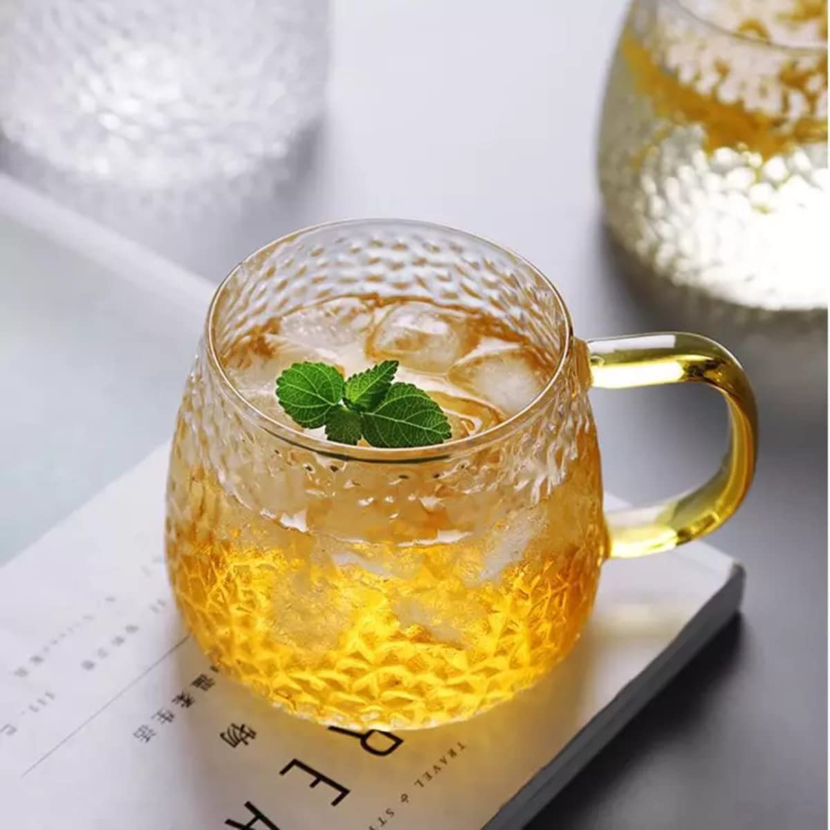 Shivaaro Tea and Coffee Cup Glass Mug with Golden Handle Set of 2 Used for Tea, Coffee, Green Tea, Herbal Tea, Lemon Tea Cup (Microwave Safe) (410 ml) 4