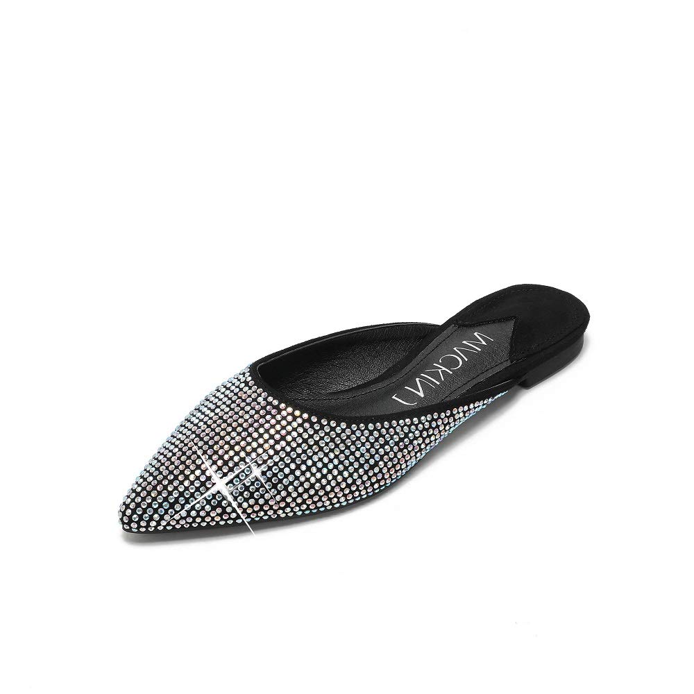 MACKIN J327-1 Women's Pointed Toe Mules Slip On Rhinestones Slides Dress Flats
