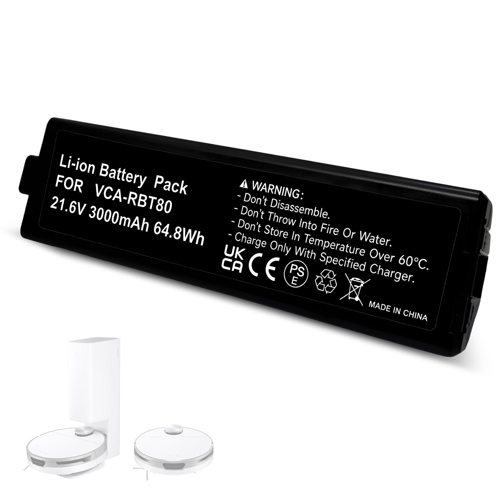 Replacement Battery for Samsung Jet Bot Robot Vacuum Cleaner - Compatible with VR30T80313W, VR30T85513W, VR8500 - Lithium-Ion Battery Replaces VCA-RBT80, 21.6V 3000mAh (Black)