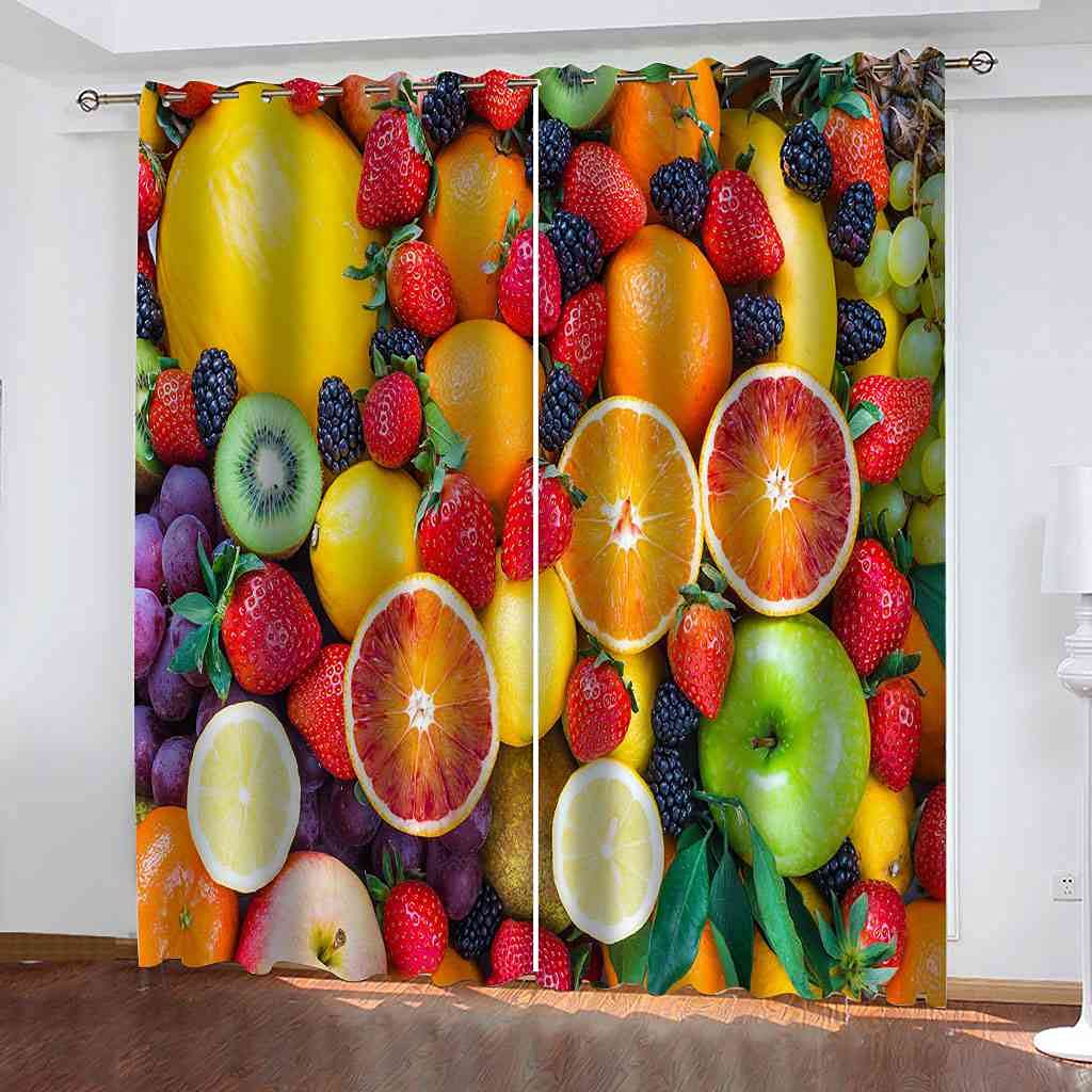 Rideaux de salon et chambre d'enfant occultants au motif fruits frais 3D
