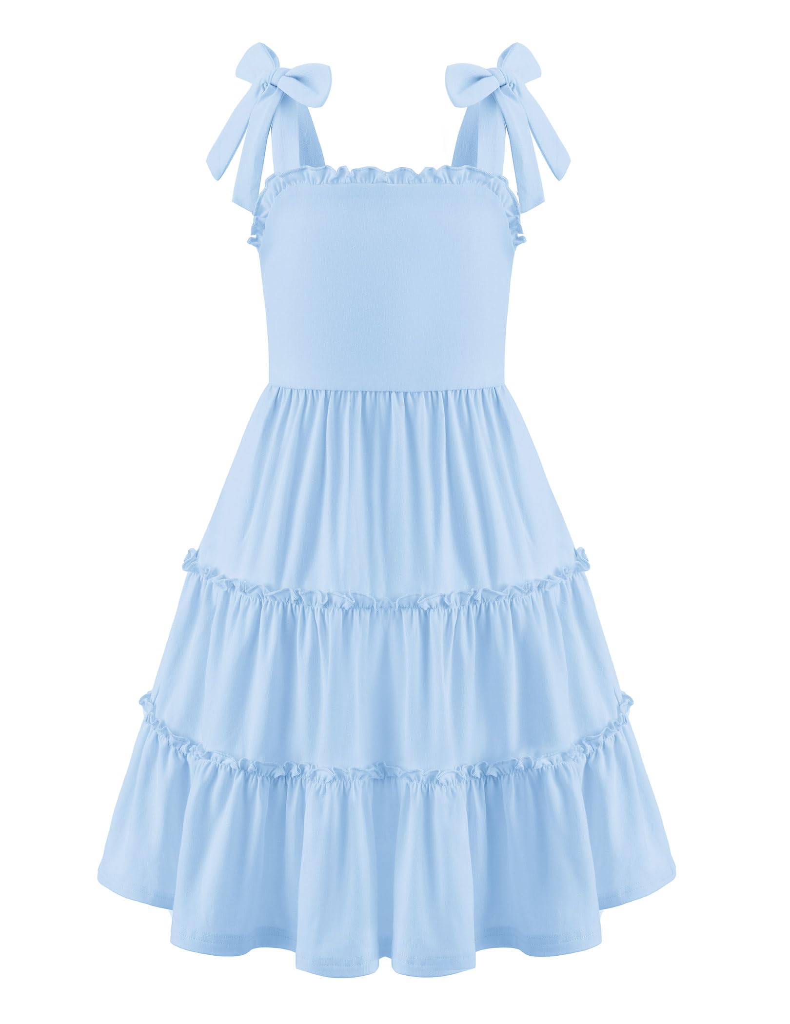 Arshiner Mädchen Kleider Fliege Trägerkleid Kinder Baumwolle Sommerkleid Ärmelloses A-Linie Swingkleid Schulterfrei Elegant Freizeitkleid für Mädchen 5-14 Jahre