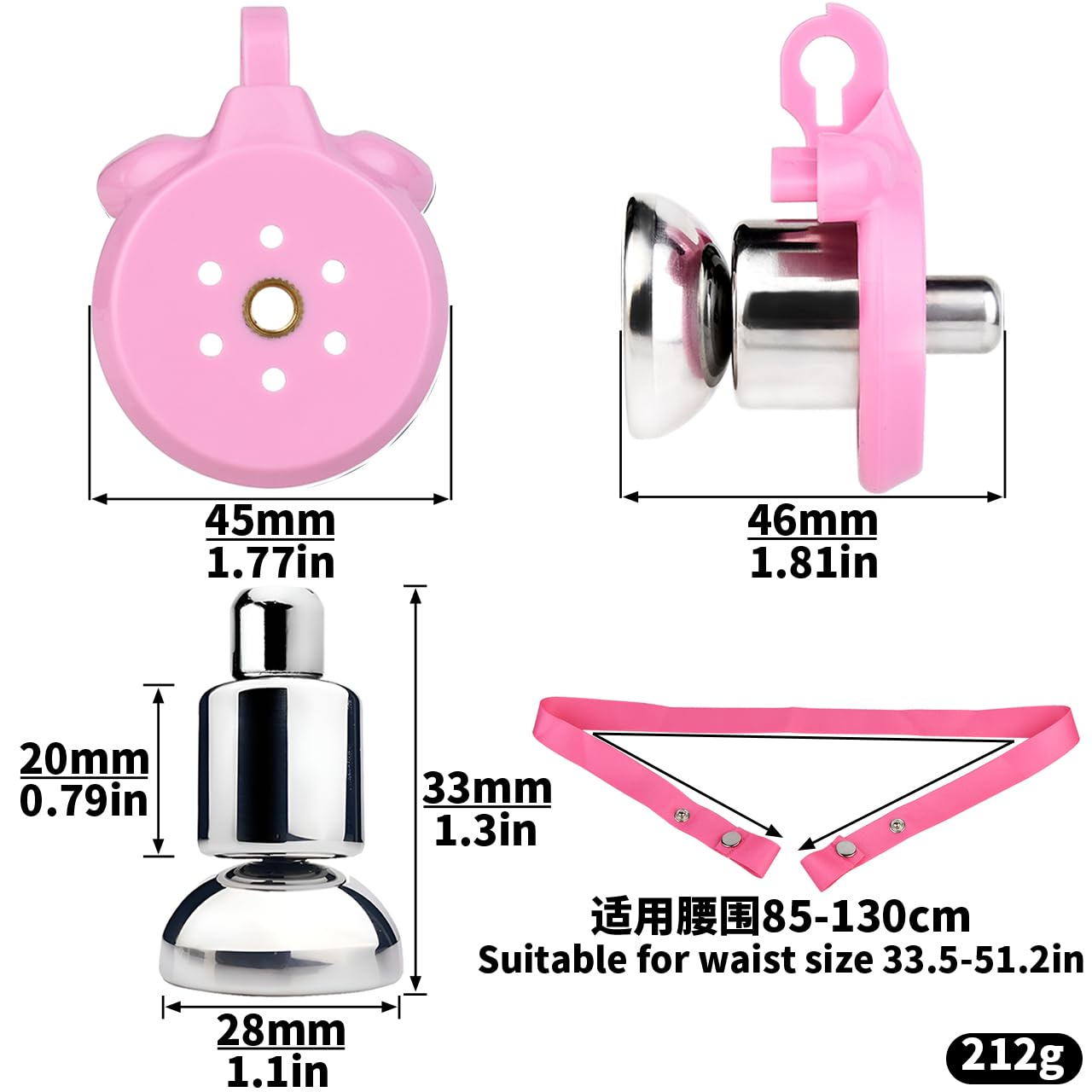 Flat Chastity Cage - Cock Cage, Male Chastity Devices with Urine Divertor, 2 Keys, and 4 Size Rings - Resin & Stainless Steel Pink Sissy BDSM Male Sex Toys (Pink, Original): wear Pink