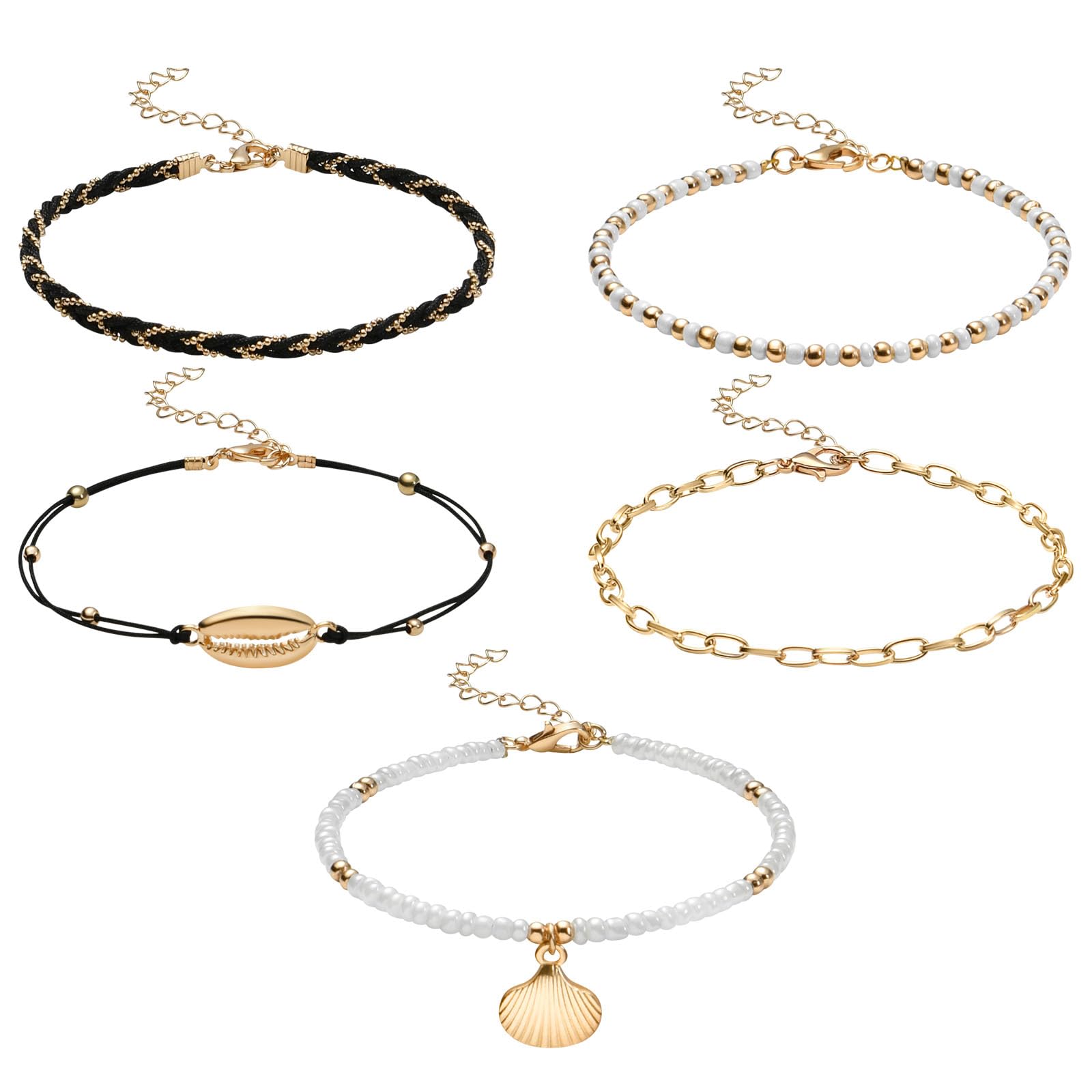 AucuuAnklets for Women, Elastic Beaded Anklets, Adjustable Colourful Beads Anklets, Multilayered Women Anklets Foot Jewelry for Women Girls Beach Vacation