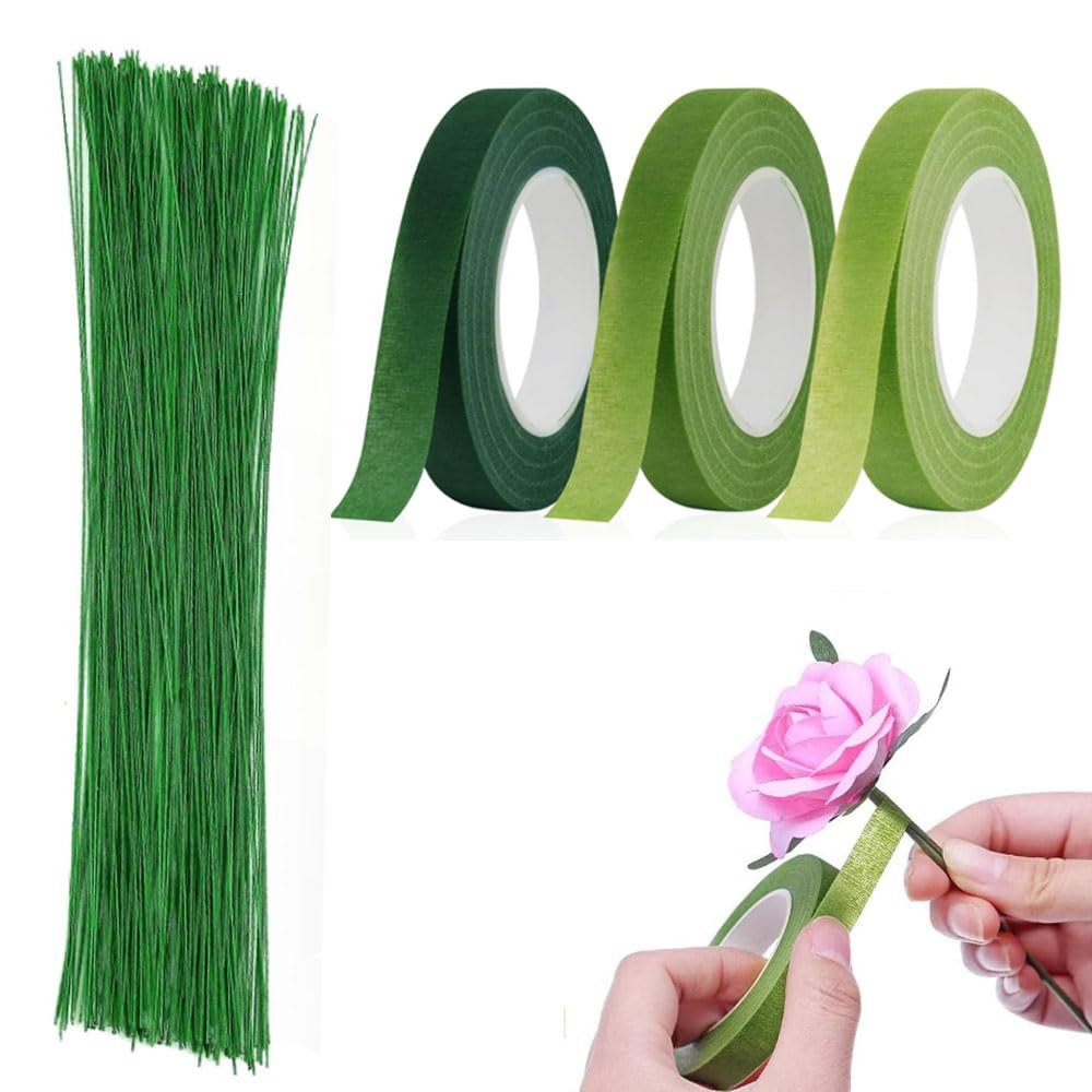 Floristen Set - 3 Rollen Band & 100 Draht 35cm Für Blumenarrangements