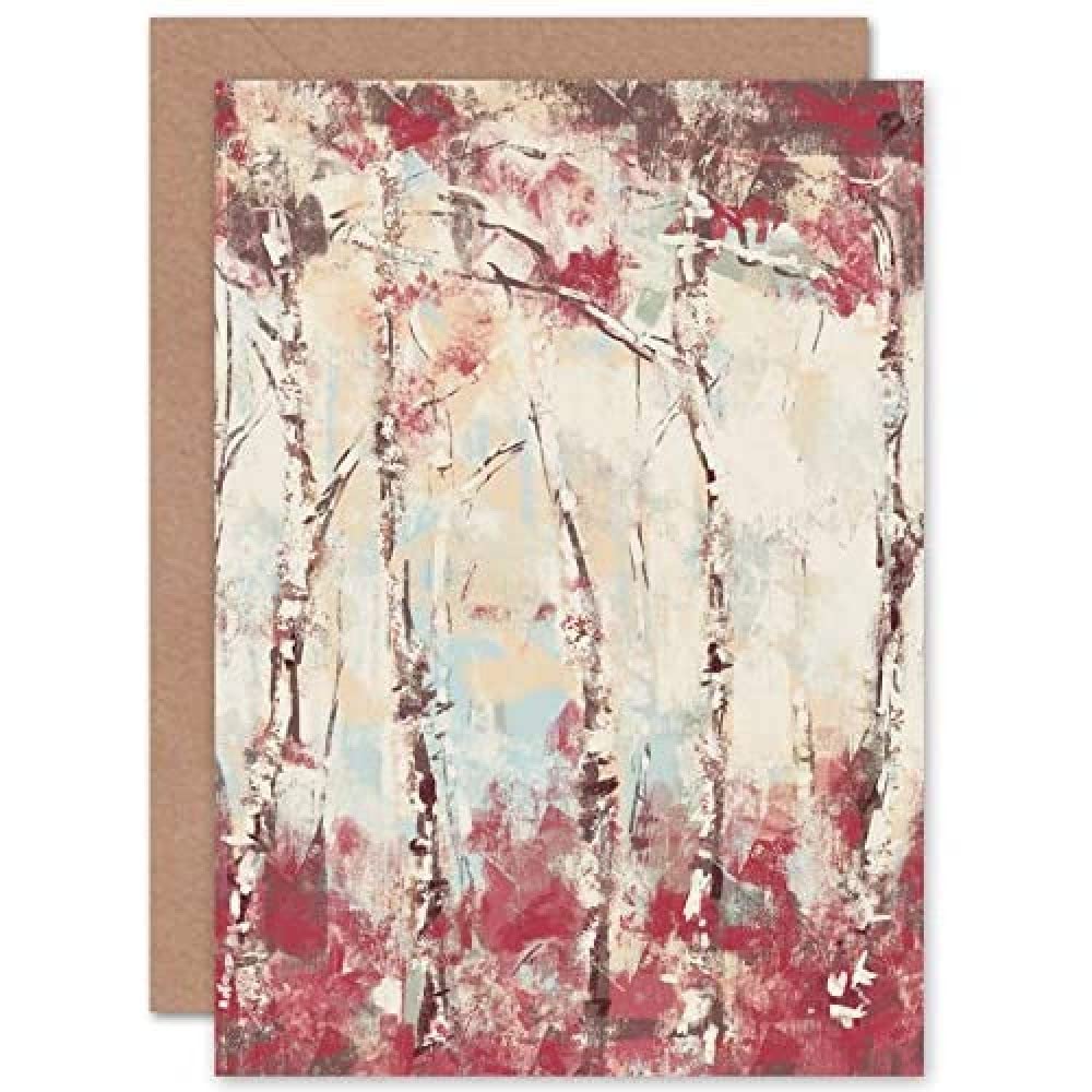 Wee Blue Coo Birch Trees Abstract Painting Greeting Card With Envelope Inside Premium Quality