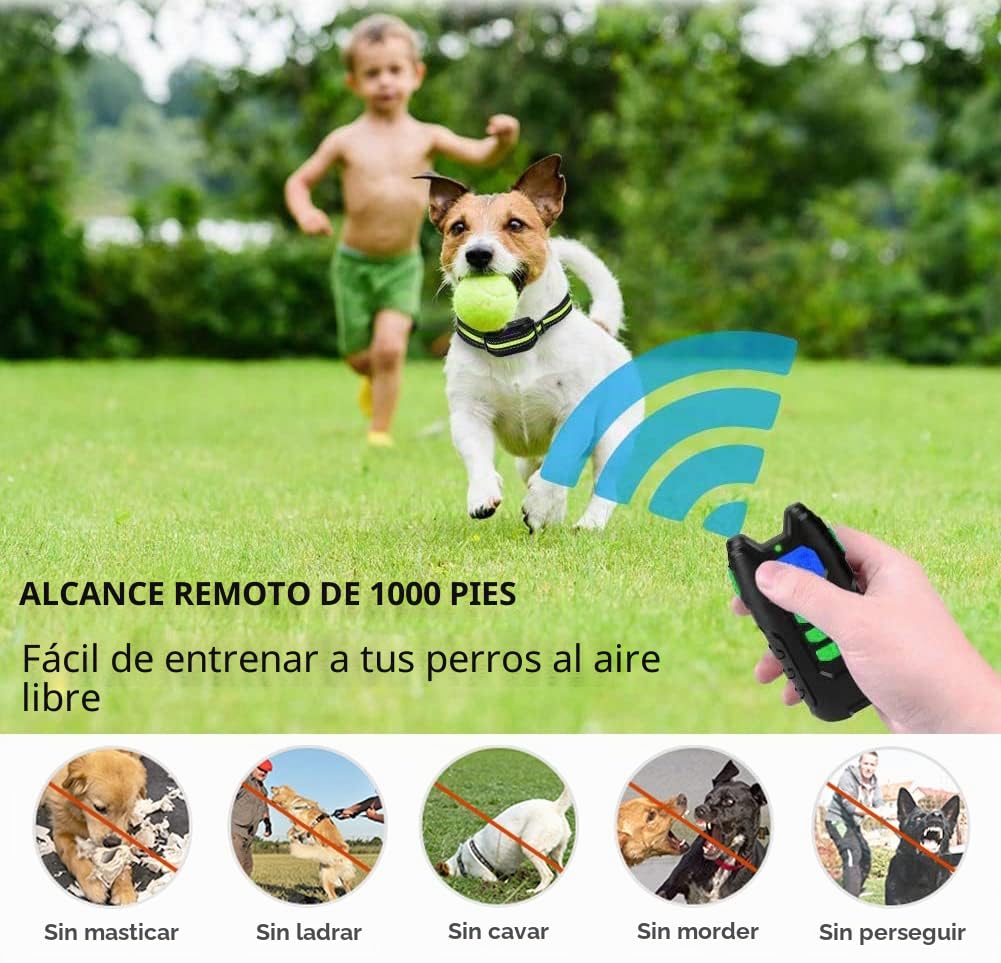 Collar de Adiestramiento para Perros Recargable, Mando Rango de 1000 FT con Modo de Sonido y Vibración, Resistente al Agua IP67 Seguro para Perros Pequeños Medianos y Grandes