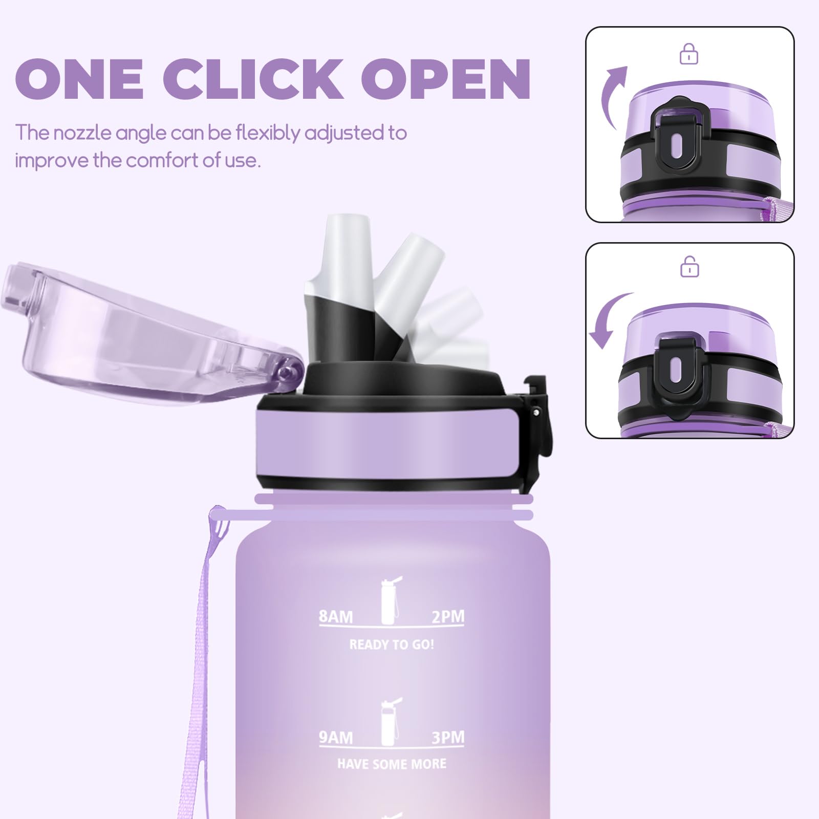 Mulbijeo Borraccia 1,5 Litri, A Prova di Perdita & Riutilizzabile, Borraccia con Cannuccia, Borracce, Apertura One-touch, Borracce Motivazionale per Palestra, Campeggio, Ciclismo, Yoga