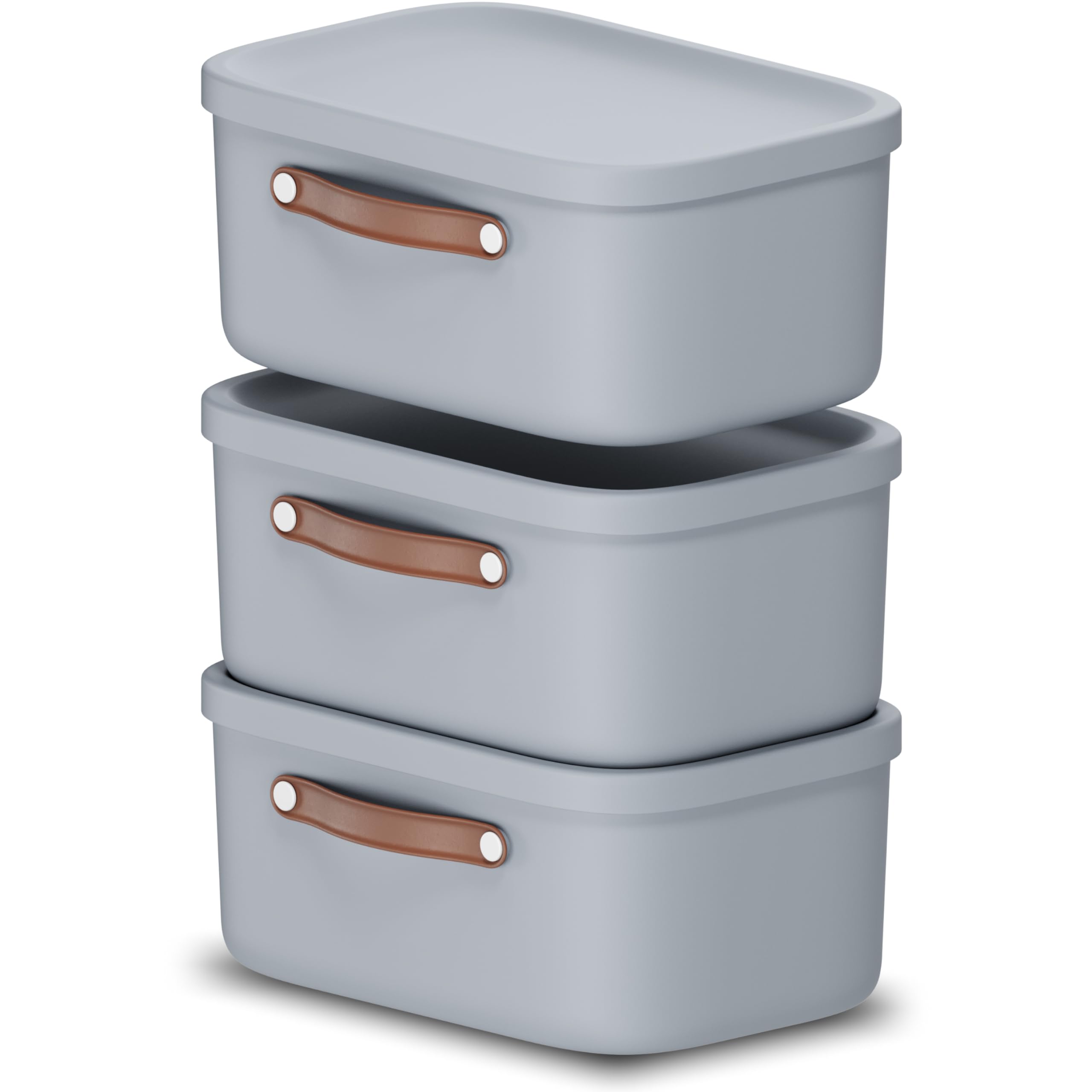 Storage box 12L, Rotho Maloja Plastic Storage Bin with Lid - Light Blue (3 Pack)