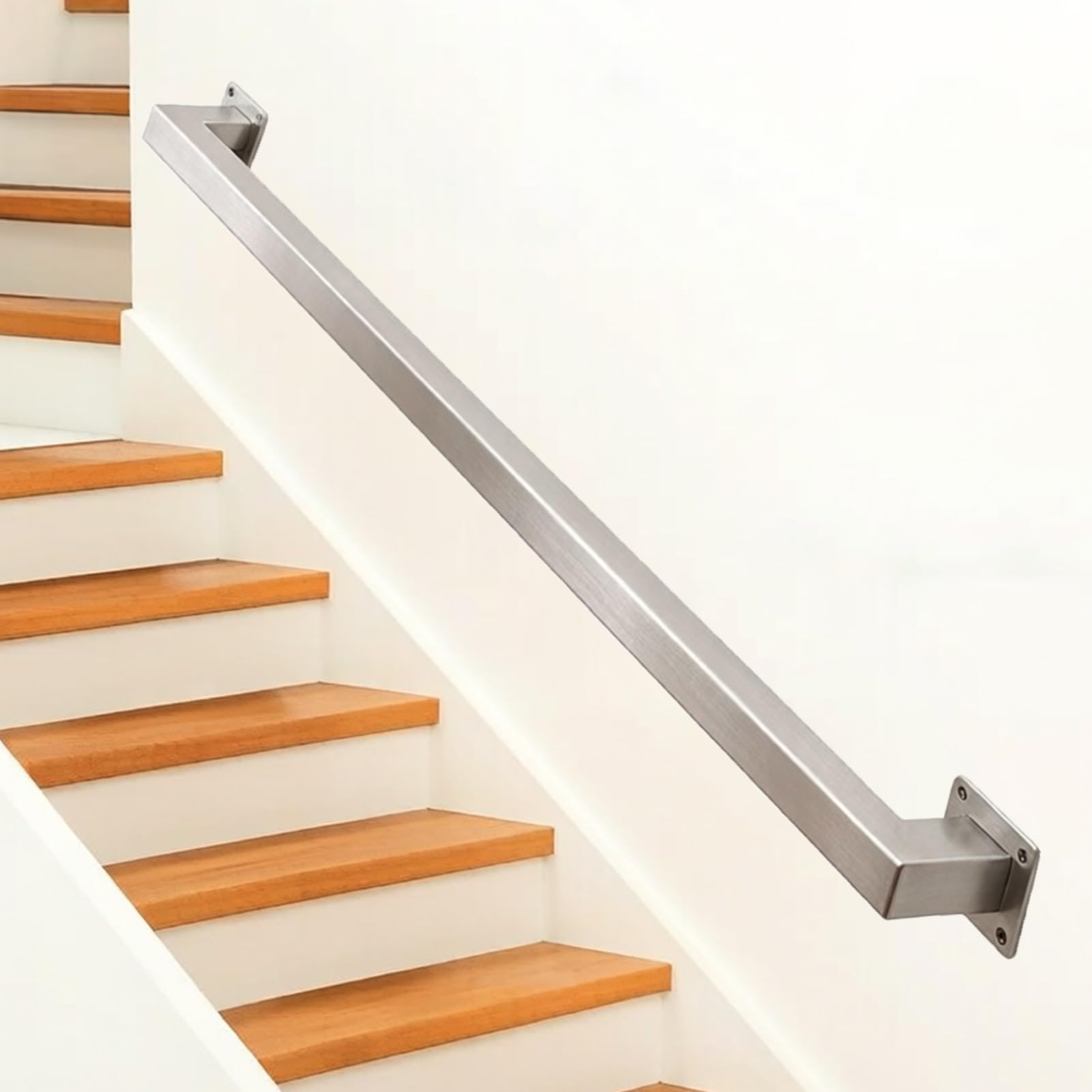 Wall Mount Stair Railing 200kg Load Capacity 1FT-20FT Silver Stainless Steel Handrail for Concrete Wood Walls Indoor Outdoor with Installation Kit Square Tube Design(20ft/600cm)