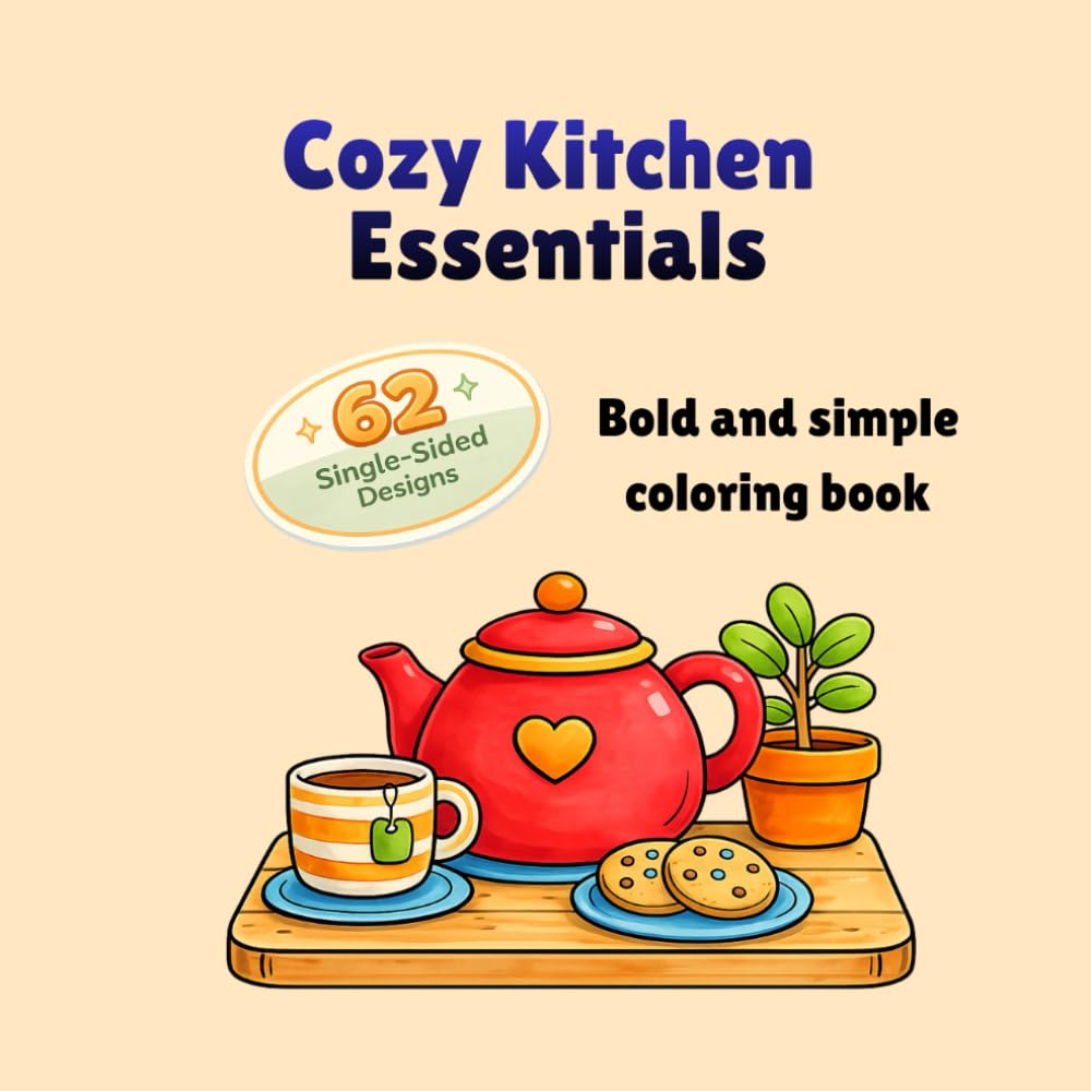 Cozy Kitchen Essentials: Bold and Simple Coloring Pages with Cozy Utensils, Food, and Warm Moments - 62 single-sided illustrations (Bold & Easy Coloring Series)