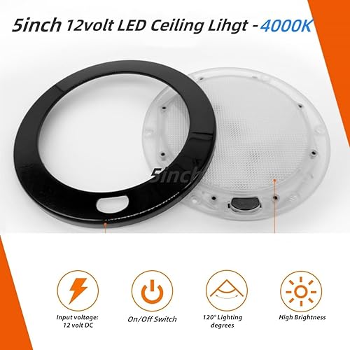 Miniatura 2 de Dream lighting Lámpara de techo LED interior de RV de 5 pulgadas y 12 voltios con interruptor de iluminación blanca suave de 4000 K, 320 lúmenes