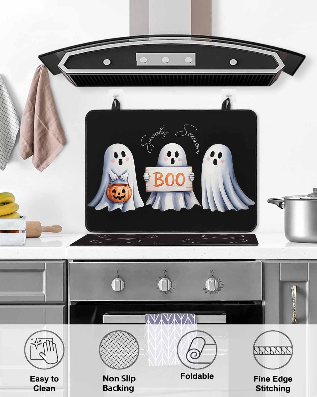 Witch Silhouette Stove Top Cover – Halloween Kitchen Decor, Rubber Stove Protector For Electric Stoves, 28x20 Inch