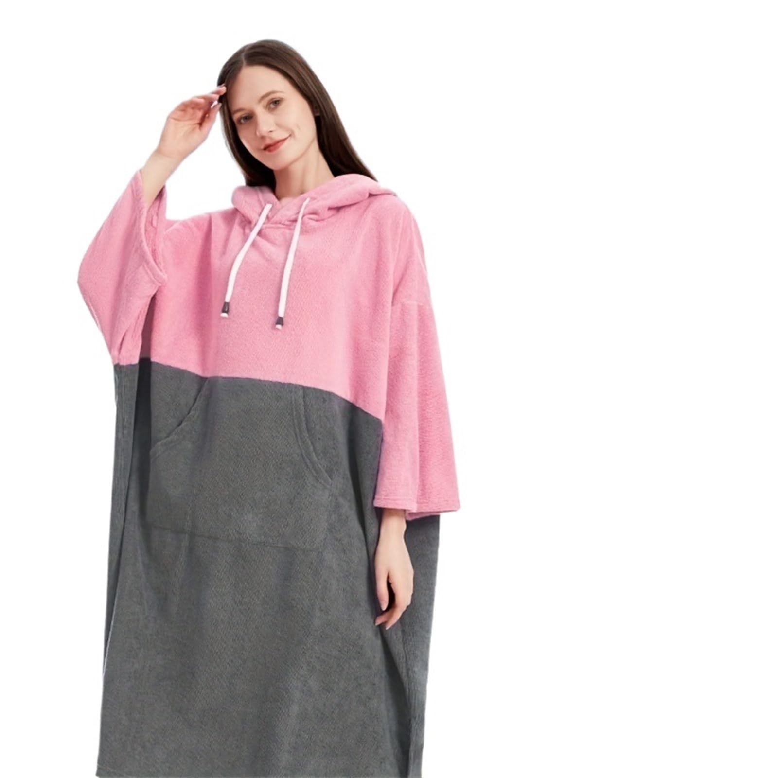 Strandtuch mit Kapuze aus Mikrofaser for Erwachsene – schnelltrocknender Bademantel mit Patchwork-Design, Surf-Umkleideponcho(Pink)