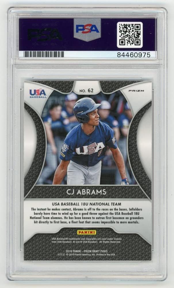 CJ Abrams 2019 Panini Prizm Draft Orange Autograph Card #62 - PSA/DNA Gem MT 10