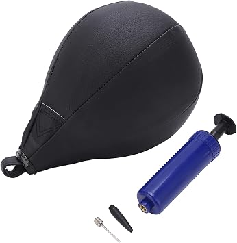 Speed Bag, Pear Shape Boxing Ball Fitness Workout Strength Training Bag, PU Leather, Sensitivity and Rapid Response Exercise with Inflator, Punching Striking Bag