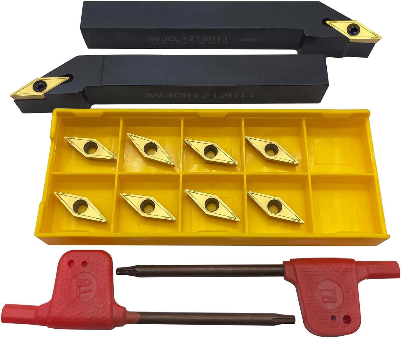 1/2" Utensile da tornio da 12mm SVJCR1212H11+SVJCL1212H11 Utensile da tornio CNC Portautensili per tornitura esterna e 10 pezzi VCMT110304 / VCMT32.51 Inserti indicizzabili in metallo duro