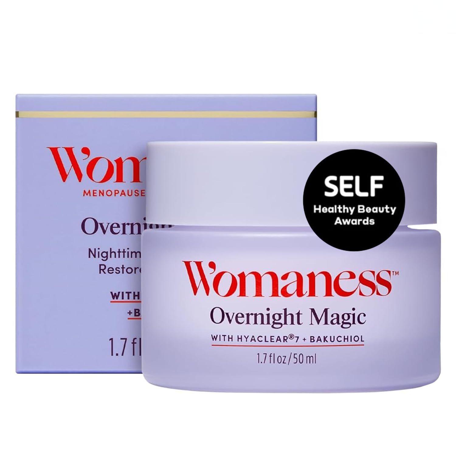 Womaness Overnight Magic Night & Day Face Cream for Women - Anti-Aging Cream with Hyaluronic Acid & Bakuchiol - Hydrating Facial Creams for Day or Night Use – Products for Radiant Aging Skin – 1.7oz