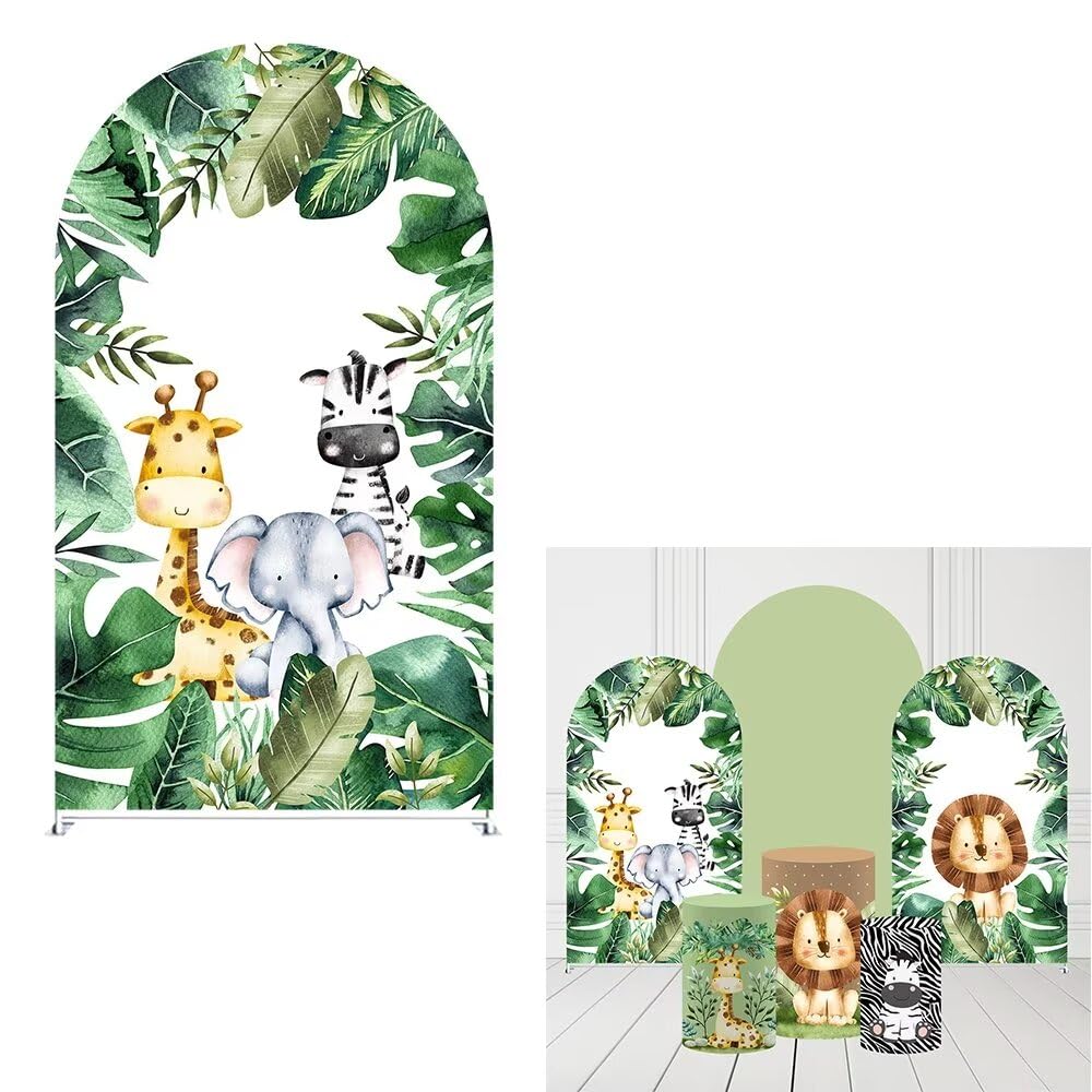 Ellteecz Kids Boys Birthday Party Arches Backdrop Cover Wild Jungle Safari Animals Arch Stand Stretchy Fabric Covers for Baby Shower Festa Parties