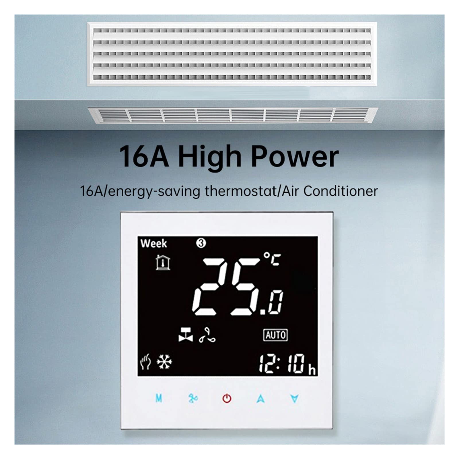 Inteligentny termostat, Tuya Centralny klimatyzator termostat kontroler temperatury bezprzewodowy oszczędność energii(Nero)