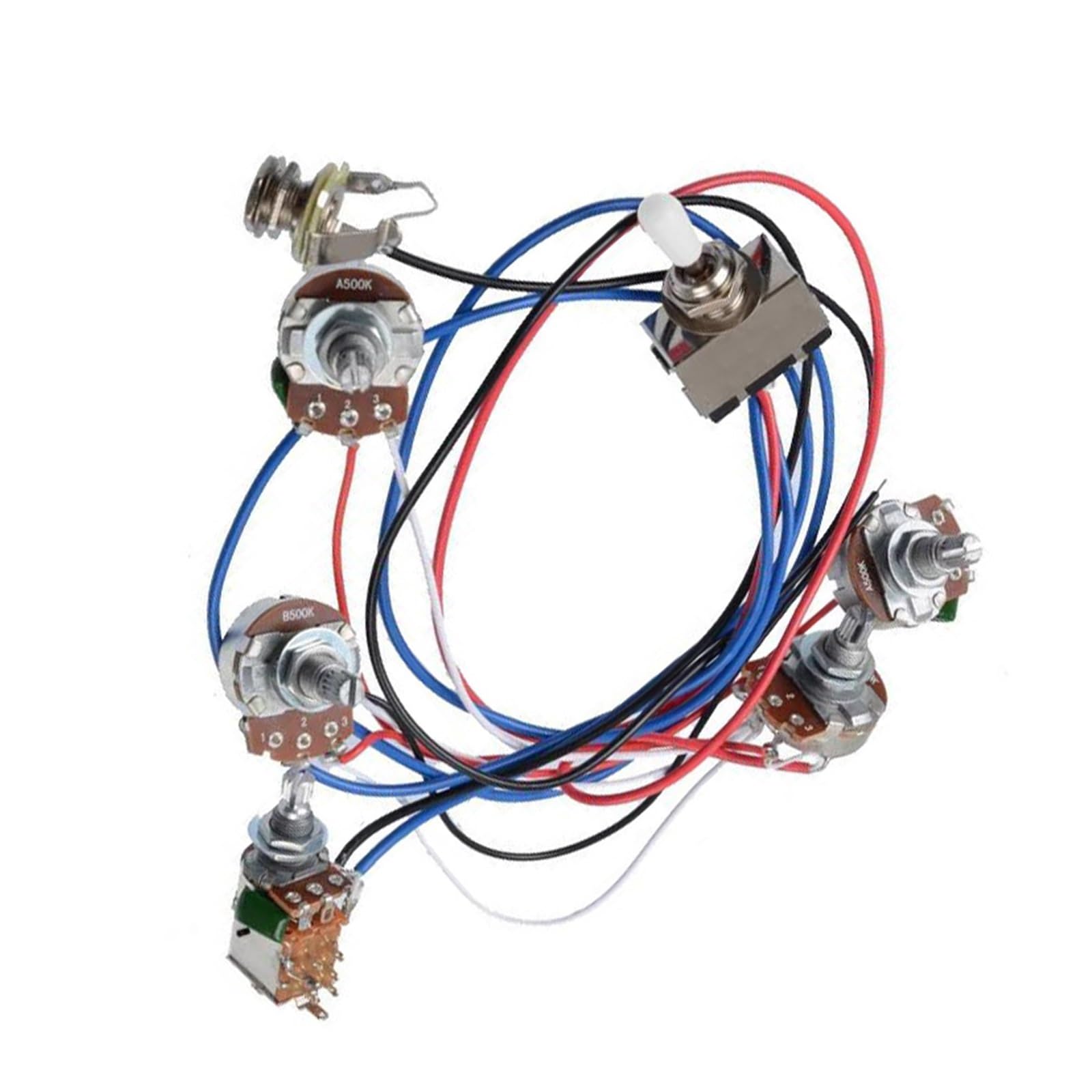 Arnés De Cableado Del Conjunto De Guitarra Eléctrica 2V2T Con Potenciómetro Push Pull Boost 500K | Arnés de guitarra(White hat)