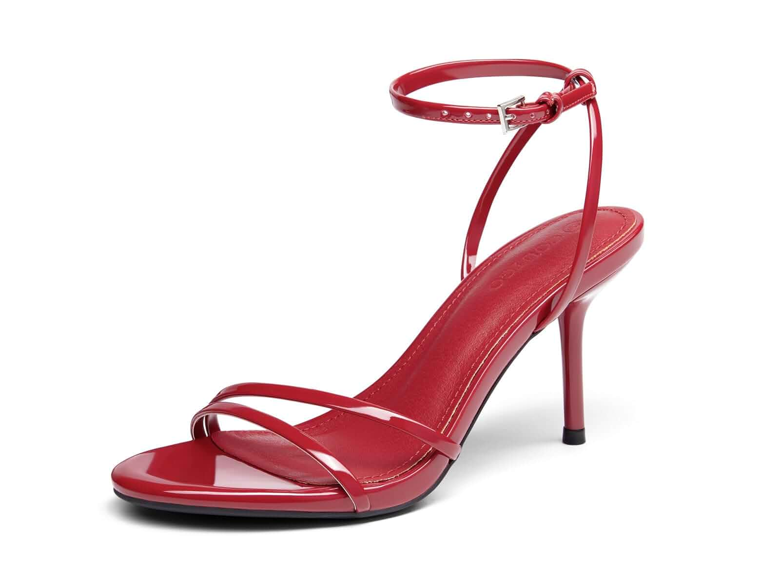 Coutgo Womens Strappy High Heels Open Almond Toe Dress Shoes Ankle Strap Summer Heeled Sandals