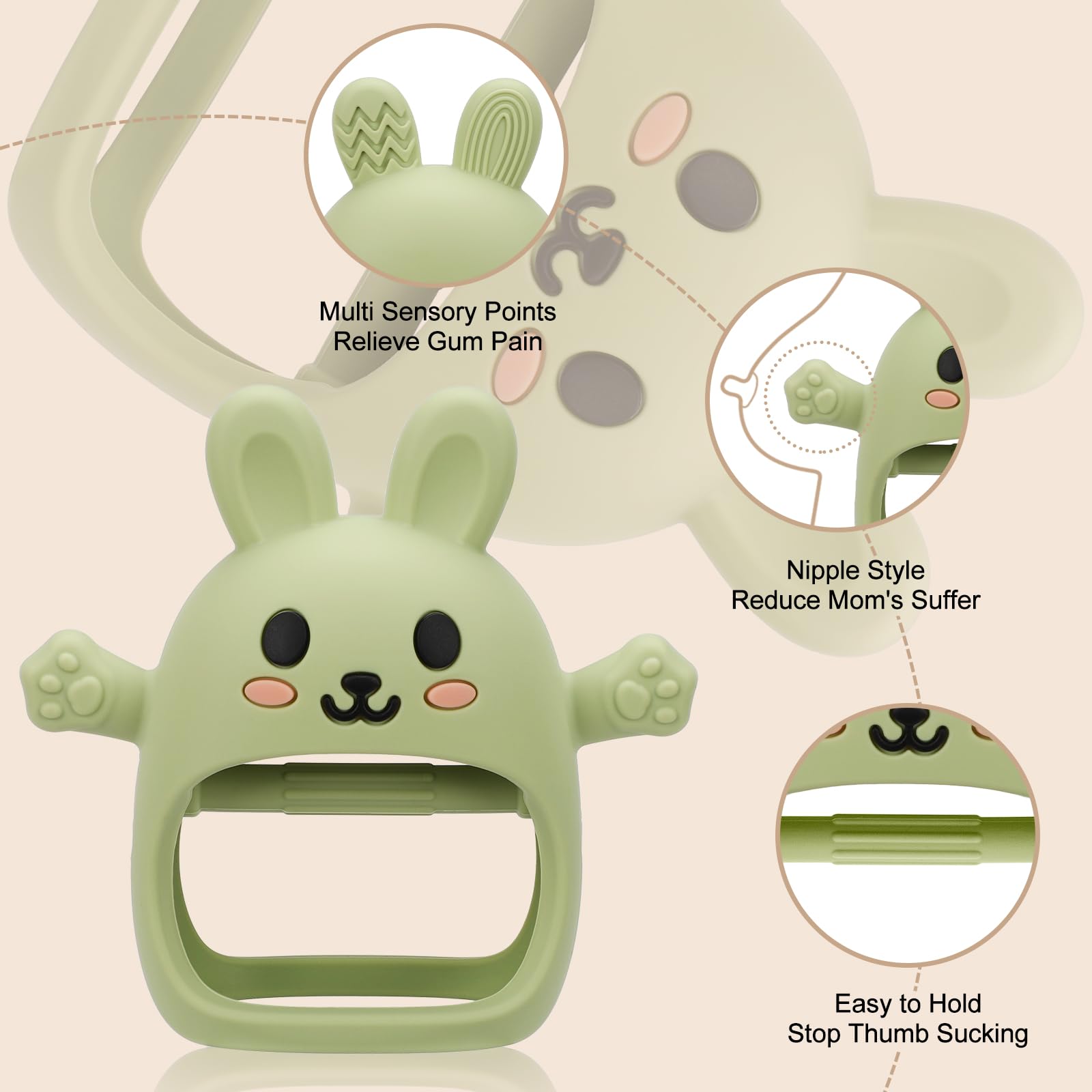 2 Pack Baby Teething Toys for 3-6 6-12 Months, Soft Silicone BPA Free Bunny Teething Mitten, Anti Drop Chew Teether Toys 0-3 6 9 12 Months for Babies Sucking Needs