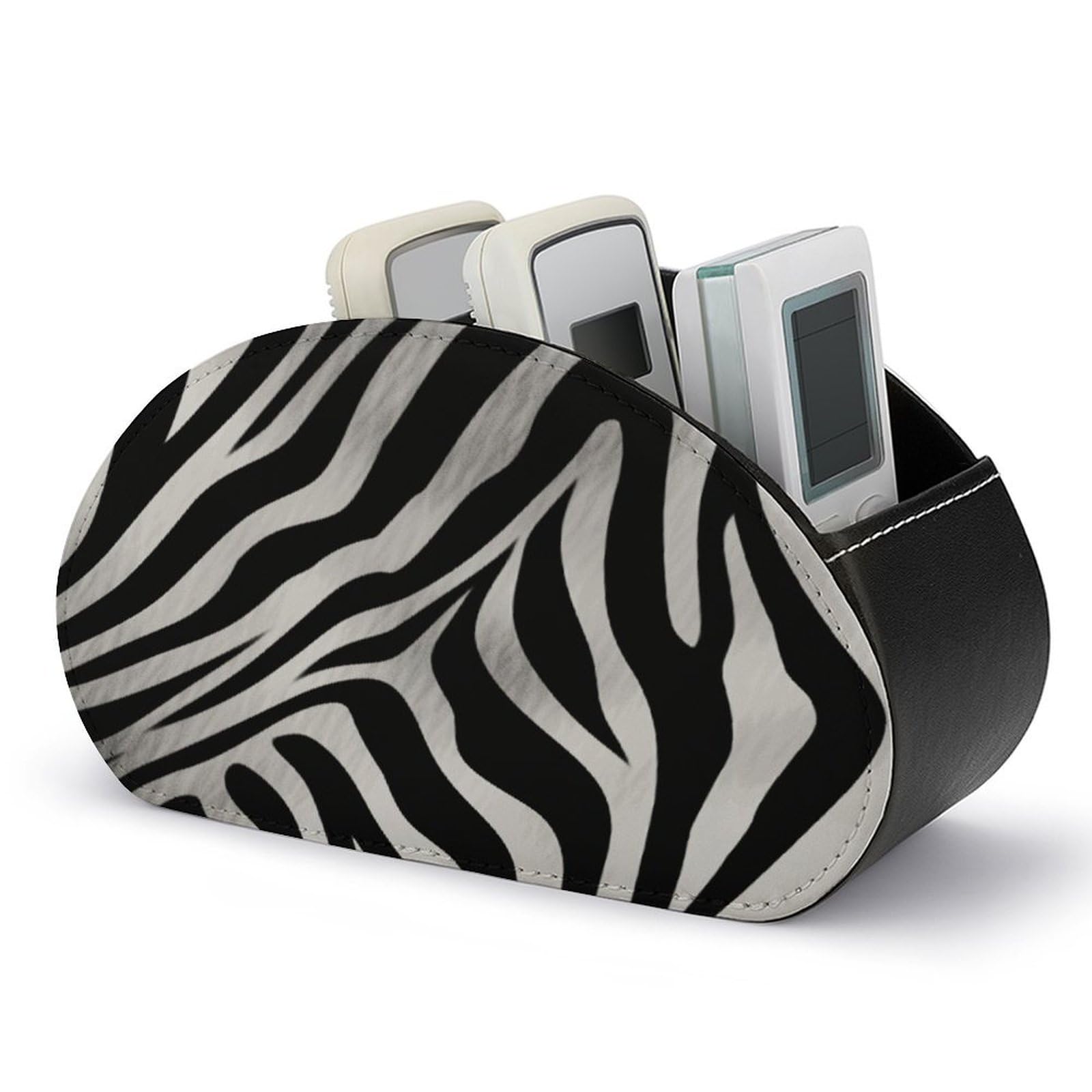 FekiLoot Zebra Print Remote Control Holder with 5 Compartments Remote Organizer Caddy for Table TV Remote Caddy Storage Box/Tray Fits Media Controllers Office Supplies
