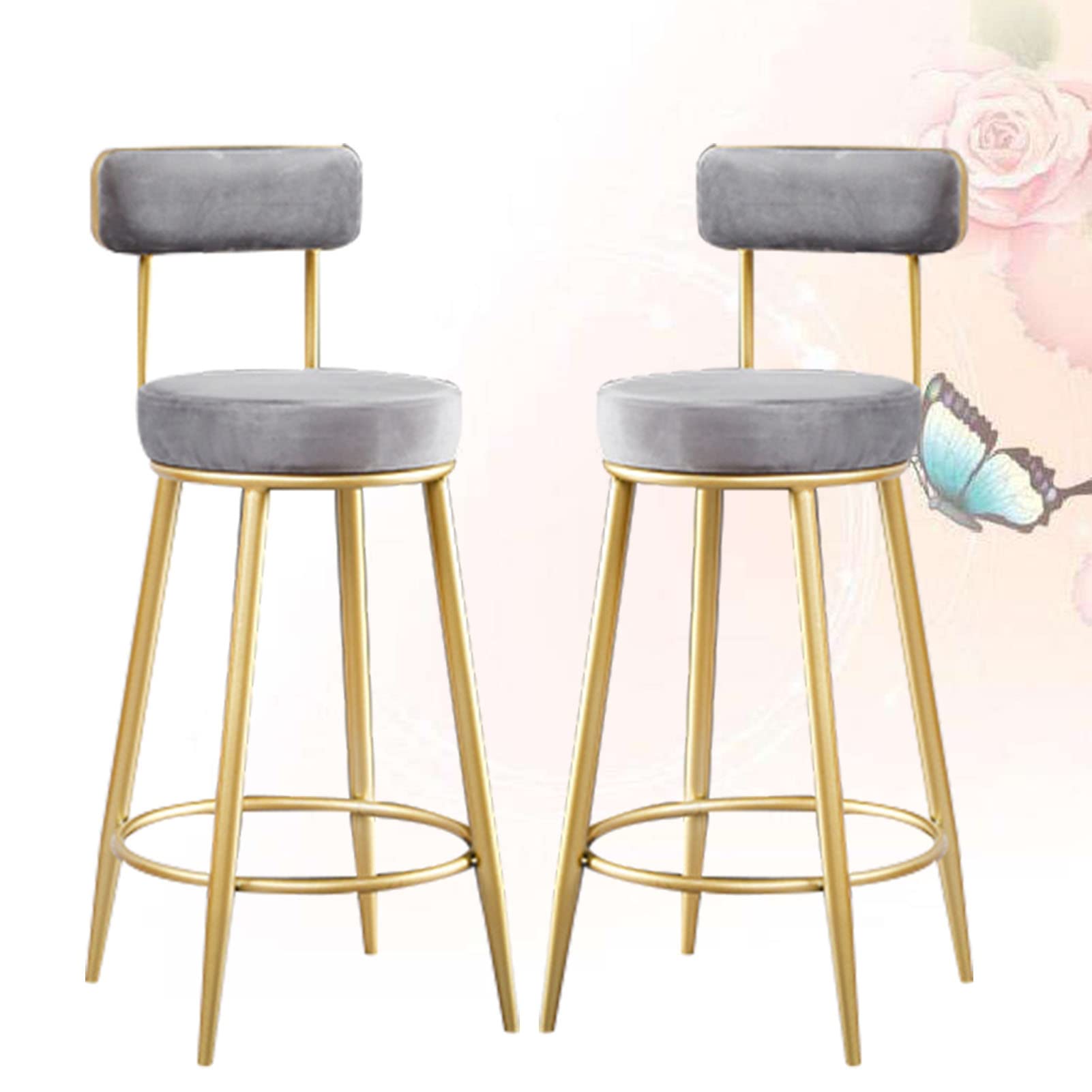 Chaises de bar en velours de 65 cm tabourets de hauteur de comptoir ronds pour cuisine et bistrot