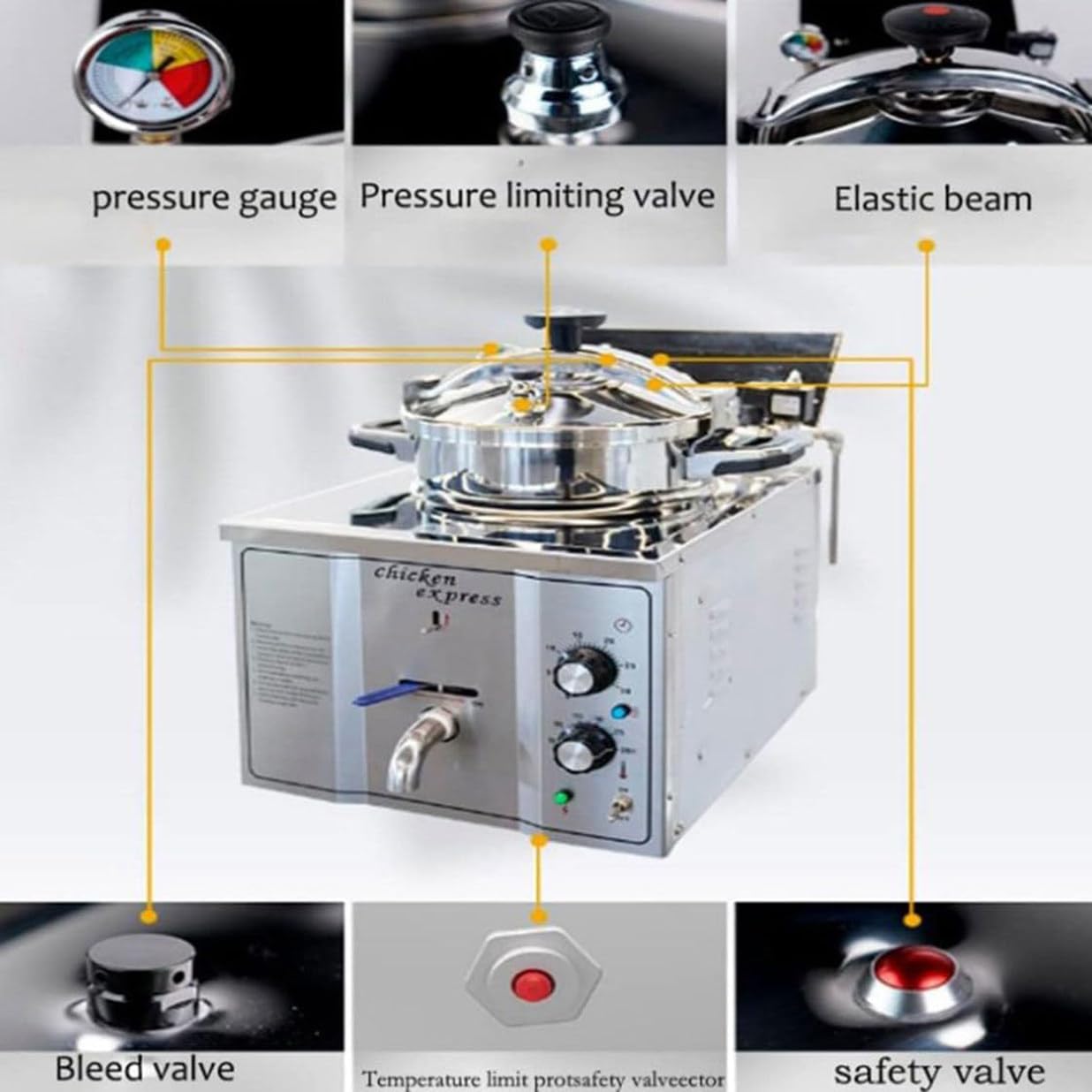 16l Friggitrice a Pressione Elettrica Da Banco in Acciaio Inox Commerciale Friggitrice Ad Aria a Pressione per Pollo E Pesce Macchina per Friggere a Pressione Con Grande Serbatoio Olio per Ristoranti