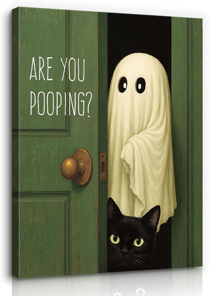YHCTHT Funny Ghost Cat Halloween Bathroom Wall Art, Are You Pooping