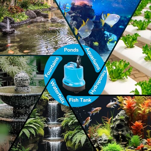 Image of 800 GPH Submersible Water Pump - 100W Sump Pump with 11ft High Lift for Outdoor Ponds, Hydroponics, Statues, Waterfalls, Aquariums, and Fish Tanks