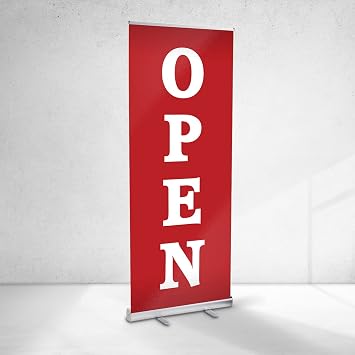 BANNER BUZZ MAKE IT VISIBLE Open Retractable Roll Up Banner Adjustable Stand - Vertical Sign Holder for Indoor-Outdoor Store Events with Carrying Bag Theme 1, 24" X 60"