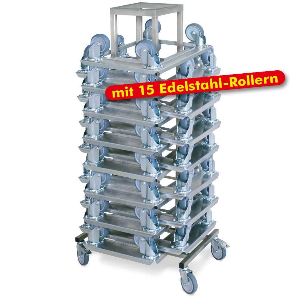 BRB Edelstahl-Transportroller – Offene Deckfläche, Für Behälter 800x400 Mm, Tragkraft 250 Kg, Leise Gummiräder, Verzinkt