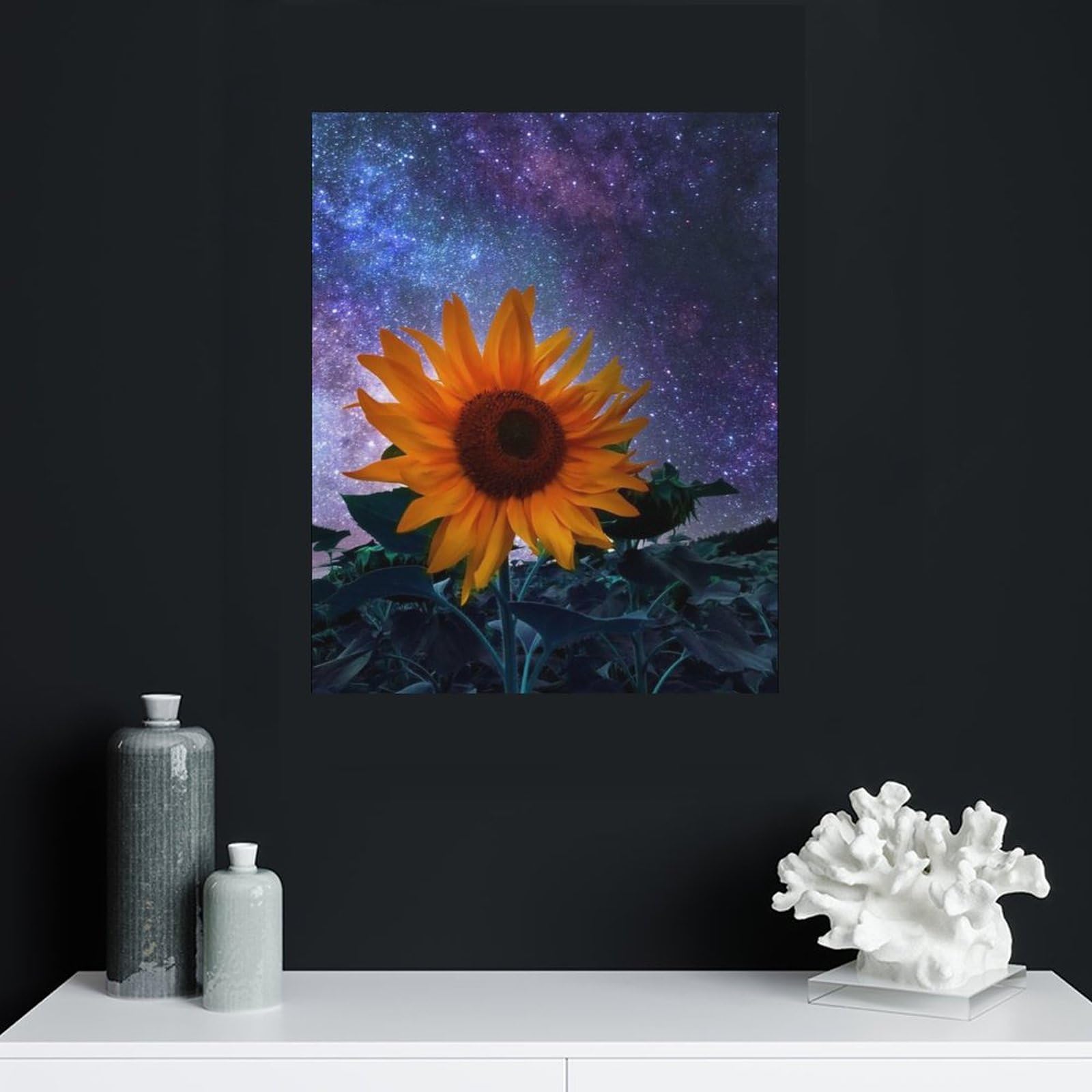 Amazon.co.jp: 絵画 夜空の野原のひまわりインテリア 絵画 宇宙的な