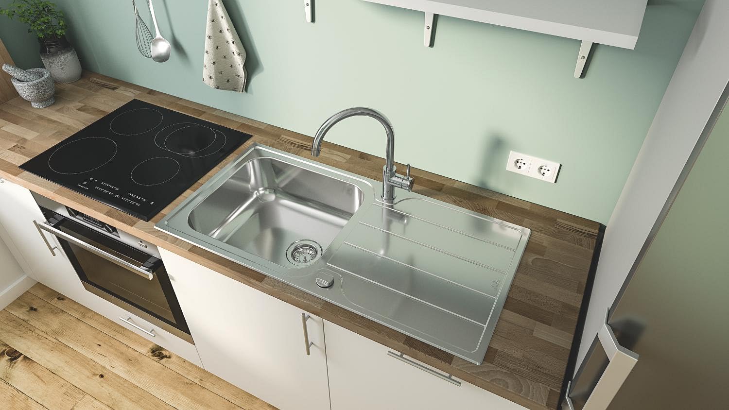 GROHE Start Classic 31553001 - Rubinetto monocomando per lavello (beccuccio C, angolo di rotazione 360°, collegamento flessibile, con strumento di montaggio), cromato