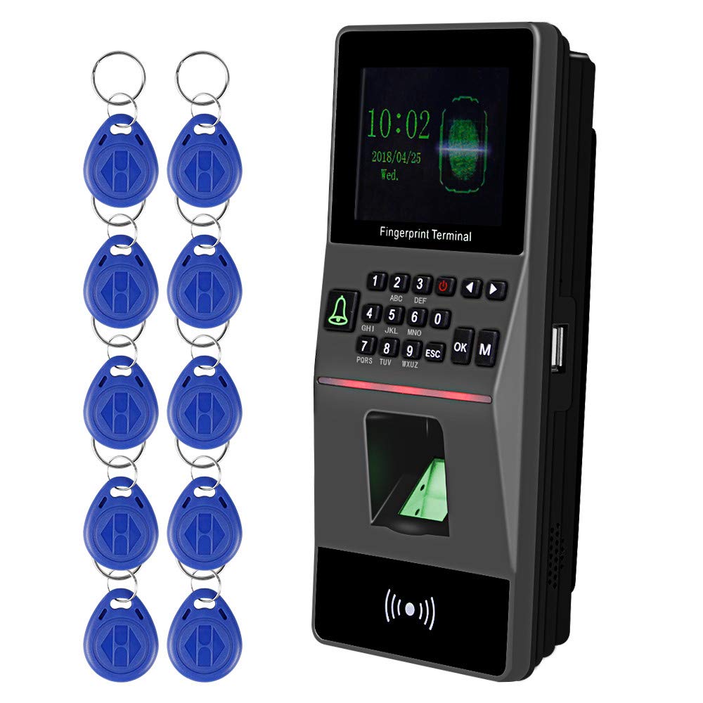 KDL Biometric Door Access Control Keypad TCP/IP RFID Fingerprint Attendance Machine, USB/RS485 Employee Checking-in Time Clock Recorder, with 10pcs 125KHz EM Key Card