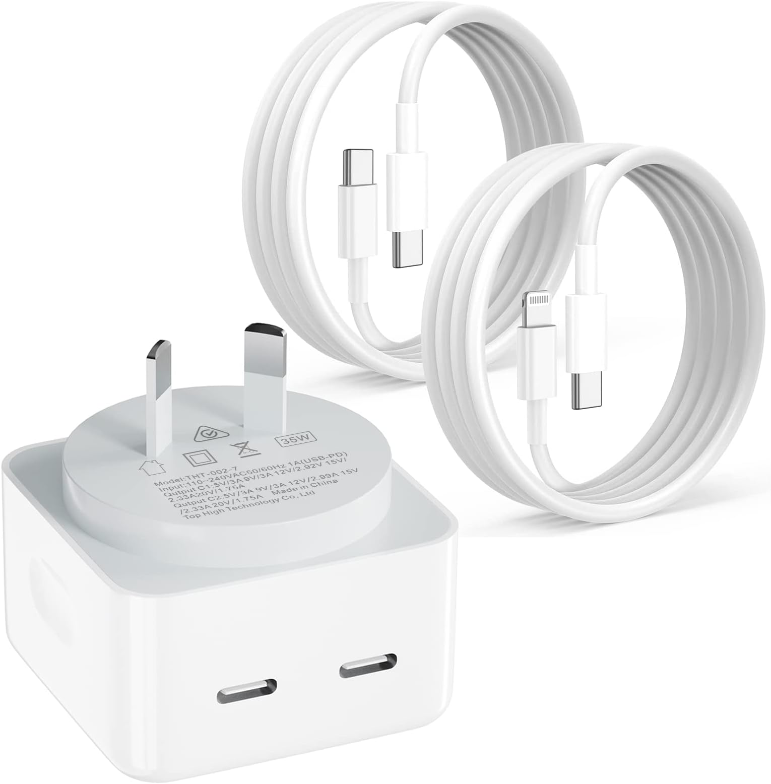 USB C Charger, 35W USB C Fast Charger with iPhone Charger Cable + USB C ...