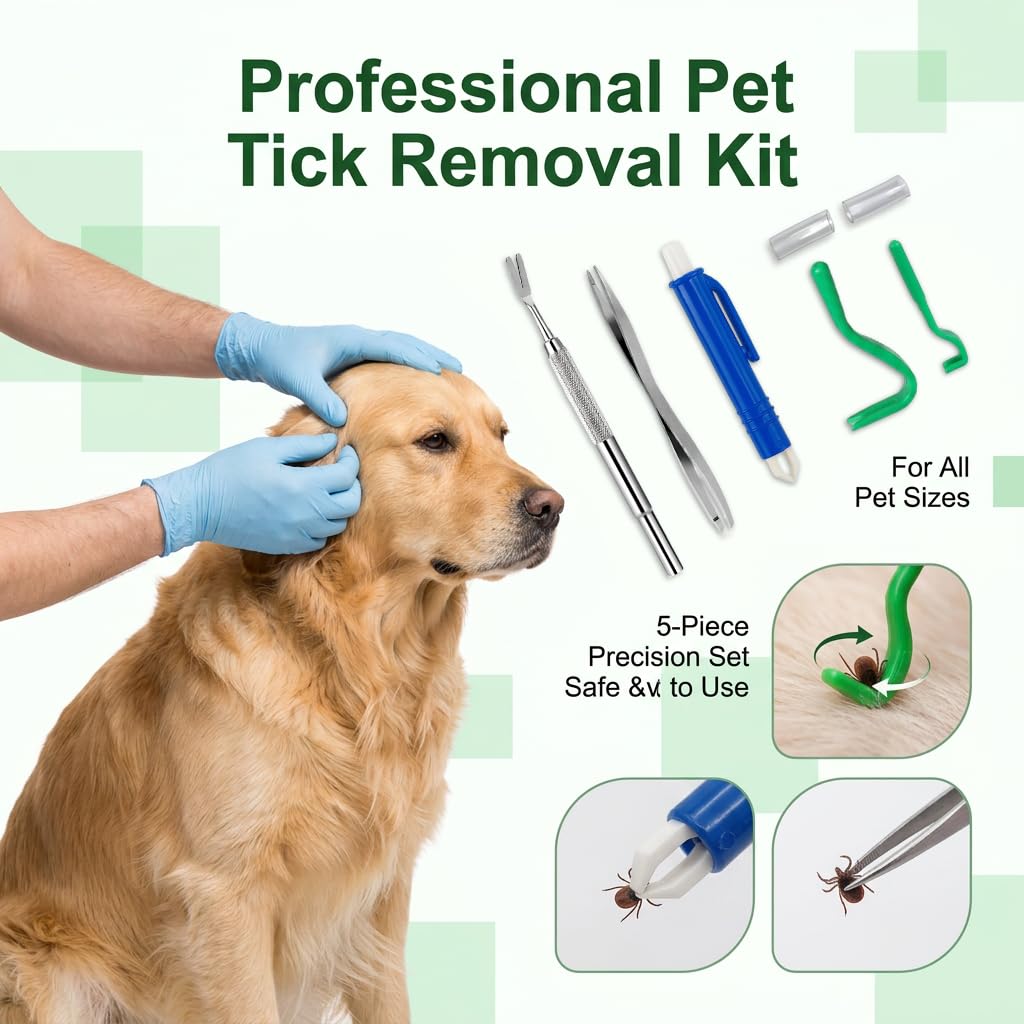 5 pcs Pinces Tiques avec Étui pour Chien Chat Humain, Protection Contre Les Tiques 5 en 1 avec 2 Crochet à Tiques 2 Metal Tweezers 1 Blue Tick Extractor