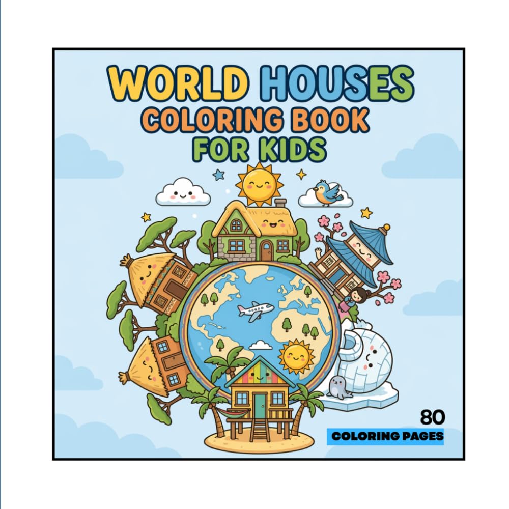 “Houses Around the World Coloring Book for Kids”: 80 Coloring Pages