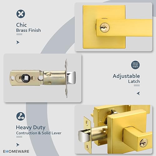 Miniatura 5 de KAMIST Juego de 5 manijas de puerta con cerrojo de un solo cilindro, manija de puerta de entrada y cerradura de cerrojo y llave, juego de manijas de