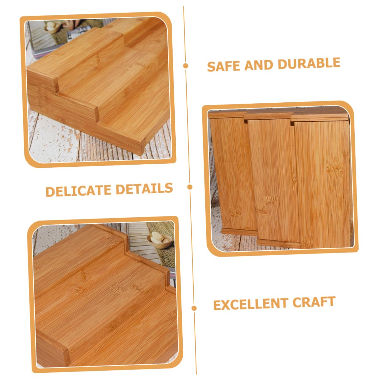Cabilock Étagère à Épices Bambou Télescopique 3 Niveaux Cuisine | Petit Format, Étagère Extensible, Usage Comptoir, Adaptée aux Placards