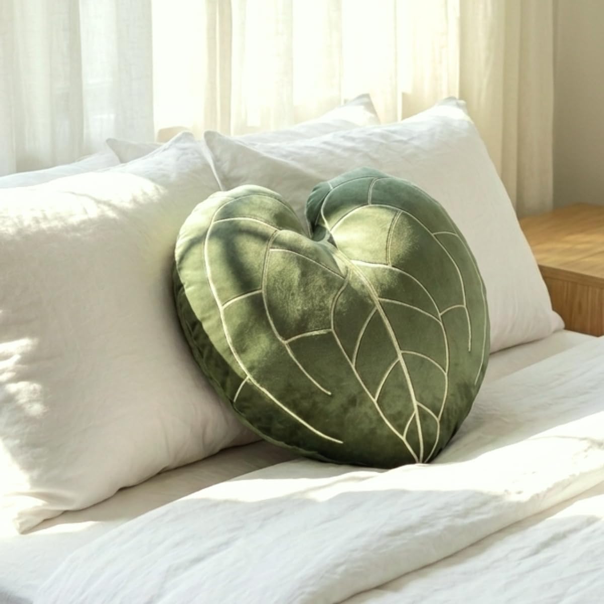 Green Philosophy Co. Plush Succulent Leaf Pillow 3D Accent Anthurium Warocqueanum Plant Throw Pillows for Couch Sofa Living Room Home Decor for Plant & Garden Lovers, Green Thumb Family & Friends: Anthurium Clarinervum - Khaki