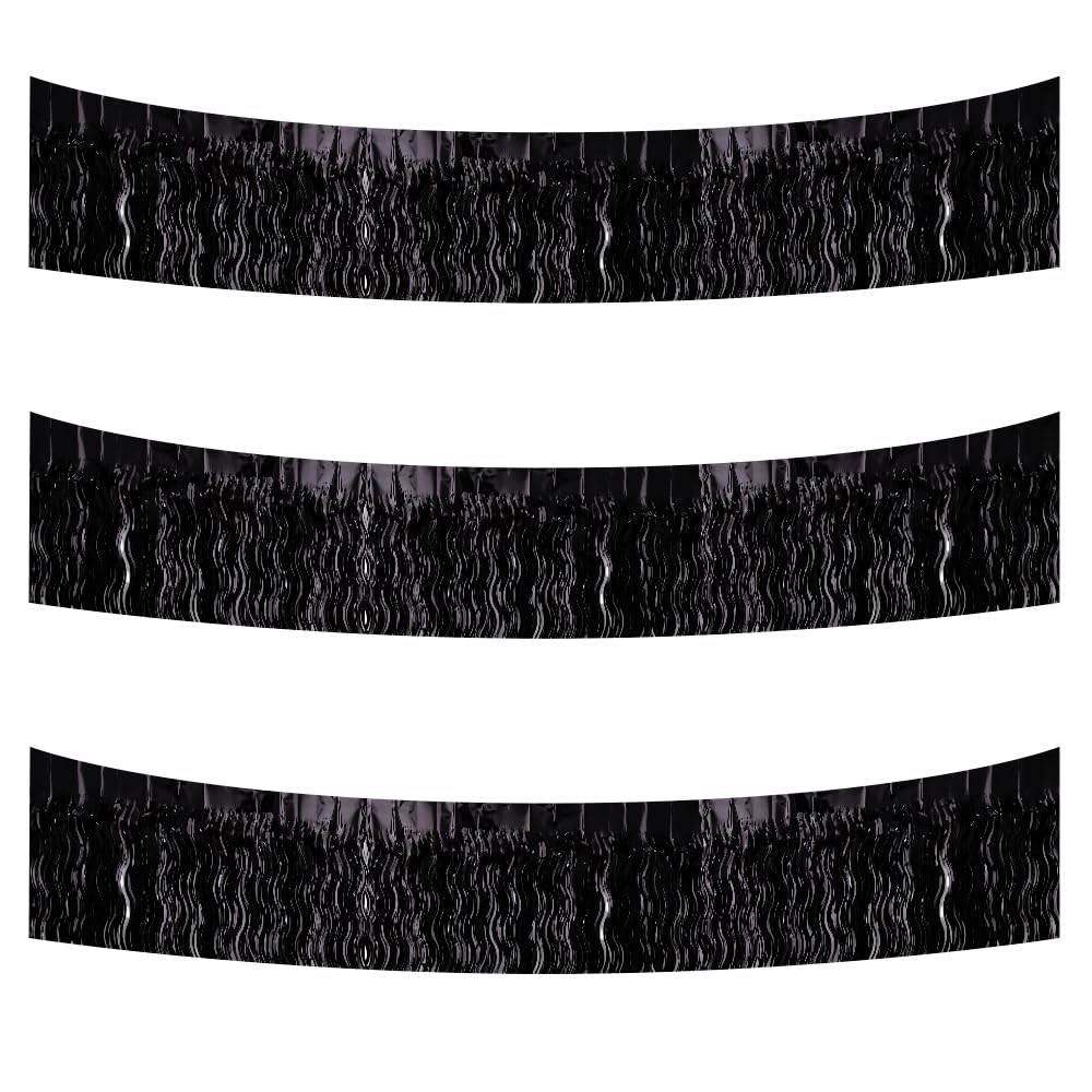 BEISHIDA 3 Pack Black Wavy Foil Fringe Garland 30ft Tinsel Wall Decor