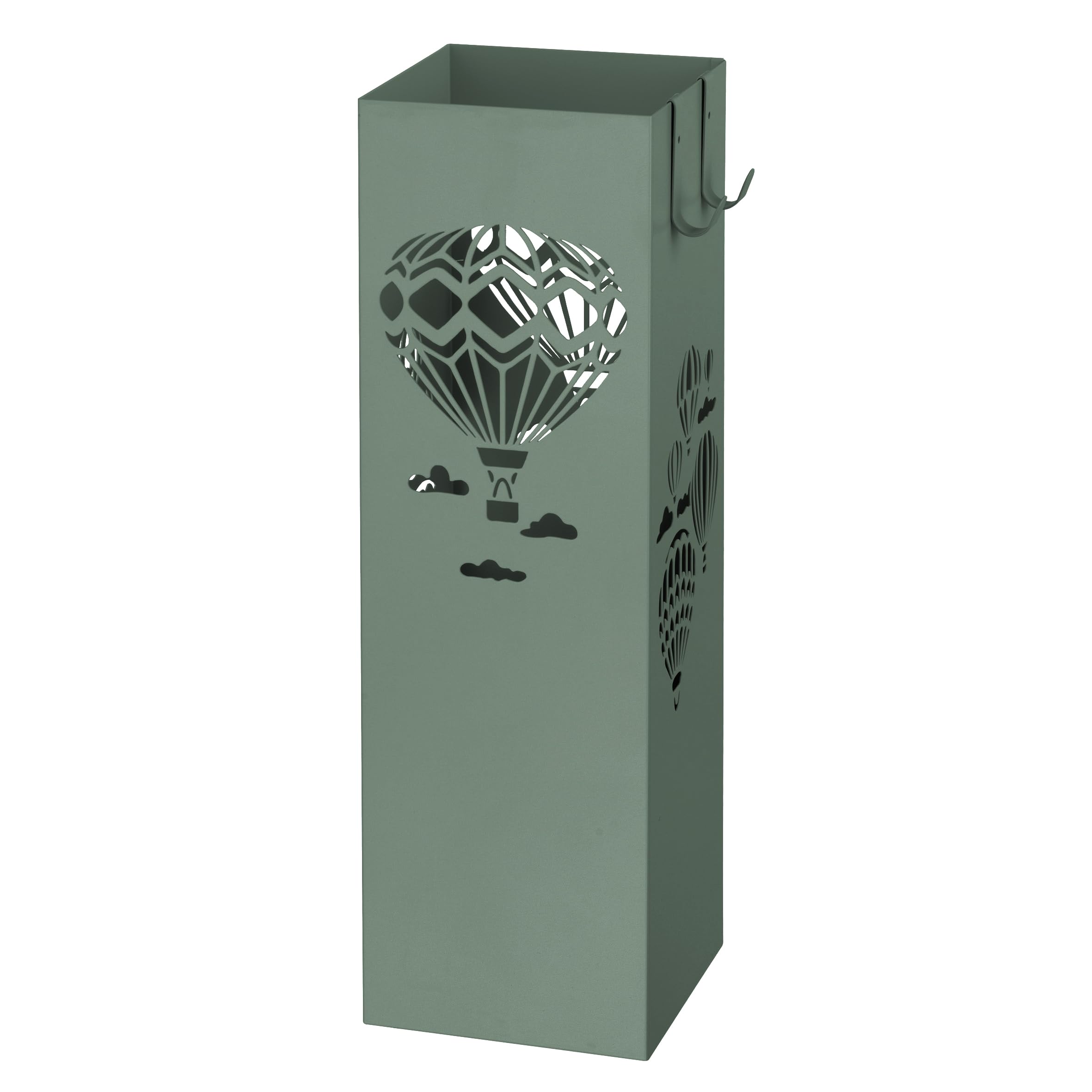 Baroni Home Portaombrelli Design Moderno Porta Ombrelli in Metallo con Mongolfiere 2 Gancini e Vaschetta Scolapioggia Rimovibile 16x16x49 cm Verde