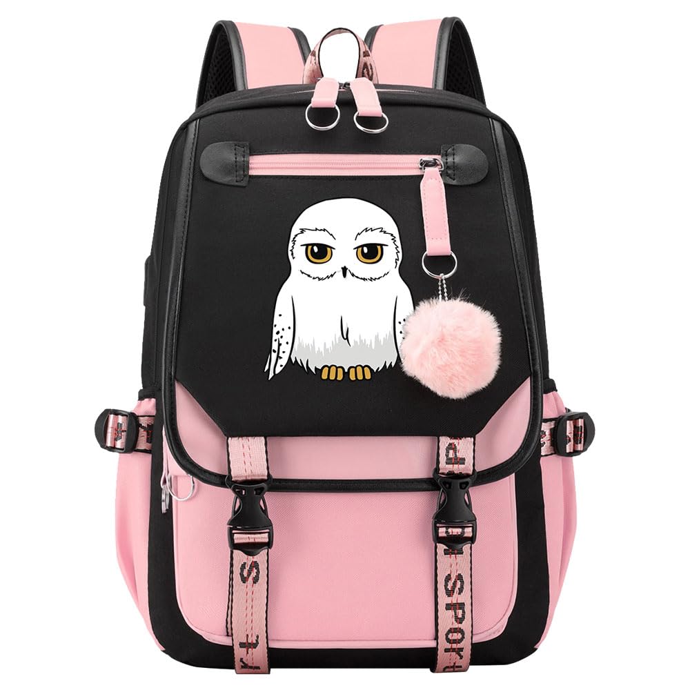 Harry Magic Backpack Cute Owl Hedwig Schoolbag Primary Students Girls Teenagers Leisure Travel Rucksack Pink-A