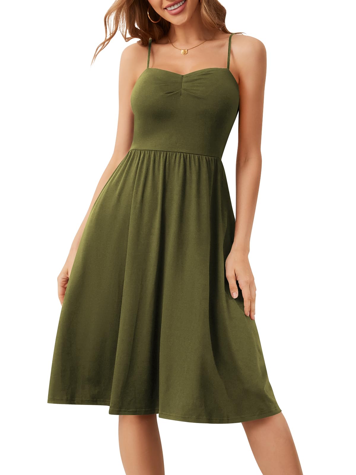 YATHON Summer Casual Dress for Women 2025 Vacation Beach Dresses Adjustable Spaghetti Strap Sundress with Pockets