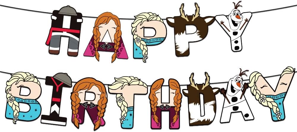 Frozen Happy Birthday Party Banner Decoration,Frozen Princess Theme Party Supplies for Girl