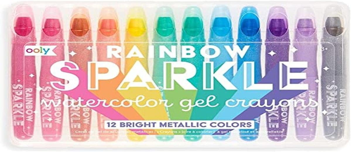 OOLY, Rainbow Sparkle Metallic Watercolor Gel, Art Supplies, Set of 12, Glitter Gel Watercolor Markers for Kids and Toddlers, Colorful Twistable Crayons Markers for School, Drawing, Coloring, and More