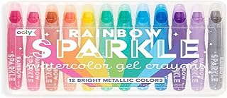 OOLY, Rainbow Sparkle Metallic Watercolor Gel, Art Supplies, Set of 12, Glitter Gel Watercolor Markers for Kids and Toddlers, Colorful Twistable Crayons Markers for School, Drawing, Coloring, and More